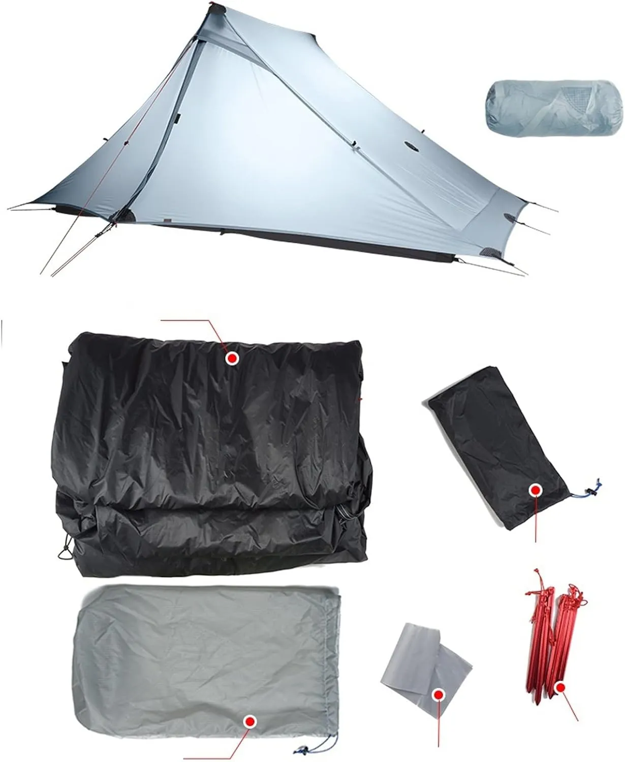 Camping Tents, 2 Person Outdoor Ultralight Camping Tent 3 Season Professional 20d Nylon Both Sides Silicon Tent (Color : Gray 3 Season)