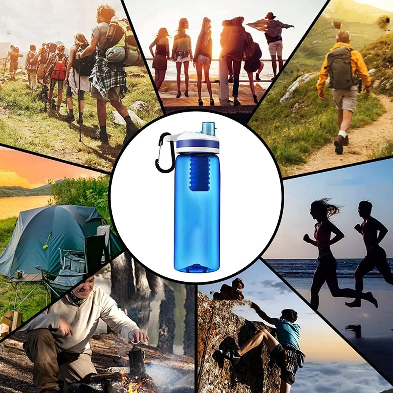 Camping Water Purifier,Does Not Contain Harmful Substances Such As BPA Water Bottle,Removable for Cleaning,for Hiking, Camping, Backpacking (Color : B)