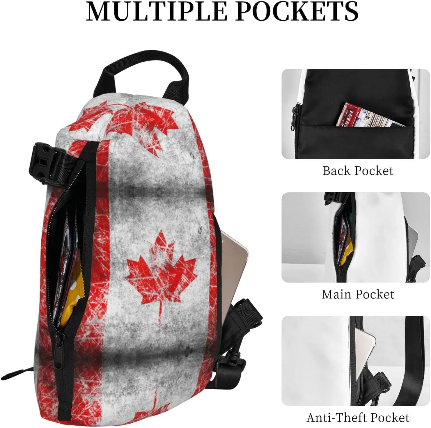 Canada Flag Print Crossbody Backpack Unisex Chest Bag, Lightweight And Sling Bag For Travel