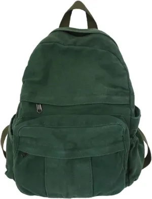 Canvas Backpack for Women Men Mini Aesthetic College Backpack Vintage Laptop Backpack Casual Daypack Small Travel Rucksack (Green,One Size)