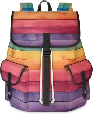 Canvas Laptop Backpack, Wood Grain Laptop Backpacks Rucksack for Men Women, Travel Work Rucksack High Capacity Colorful Stripes Vintage Backpack
