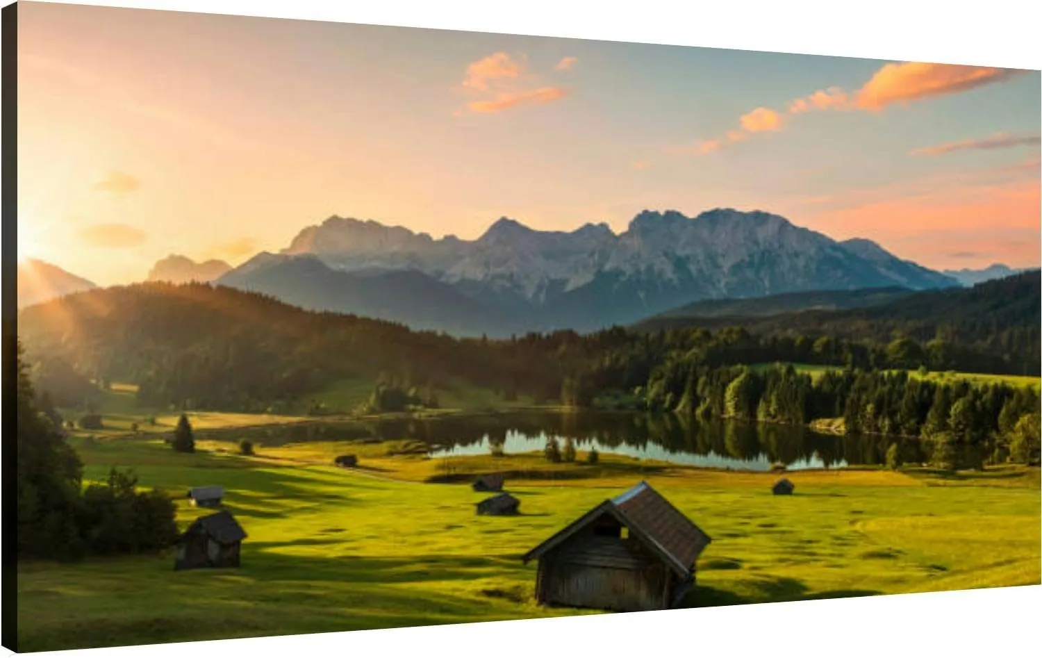 Canvas Wall Art for Living Room Bedroom Magic Sunrise at Alpine Lake Geroldsee view to mount Big Large Wall Art Decor Framed Painting Wall Pictures Prints Artwork Office