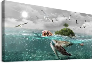 Canvas Wall Art For Living Room Large Size Wall Decor For Bedroom Artwork For Walls Pictures Sea Turtles Canvas Art Prints Bathroom Decoration Blue Ocean Paintings Ready To Hang Room Home Decorations