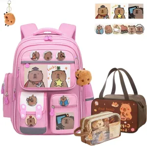 Capybara Backpack Mochila Capybara Cute Kawaii Kapibara Daypack Funny Going Out Cartoon Laptop Travel Casual Bag(Pink,Medium)