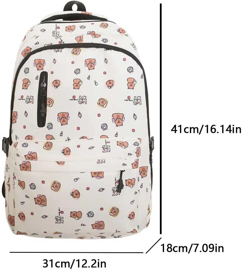 Capybara Cute Backpack Large Capacity Kawaii Schoolbag Travel Backpack (White)