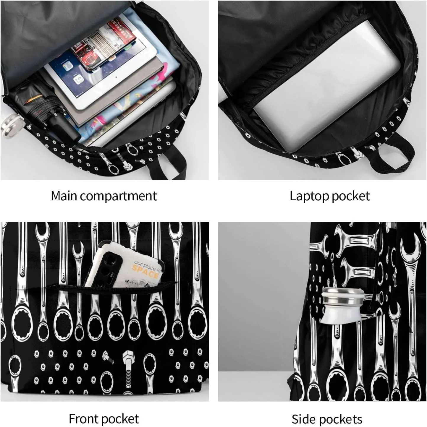 Car Mechanic American Flag Casual Backpacks Large Travel Backpack Laptop Rucksack Sports Daypack Adjustable Strap Bag for Camping Hiking