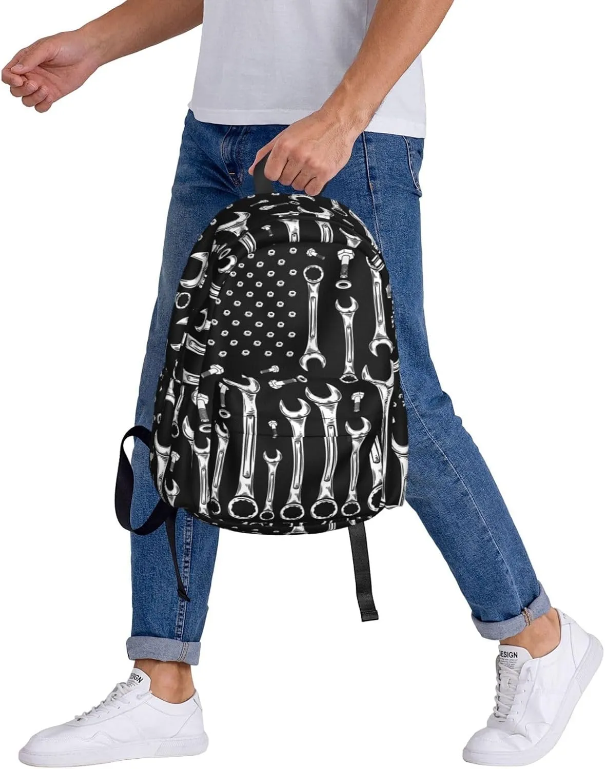 Car Mechanic American Flag Casual Backpacks Large Travel Backpack Laptop Rucksack Sports Daypack Adjustable Strap Bag for Camping Hiking