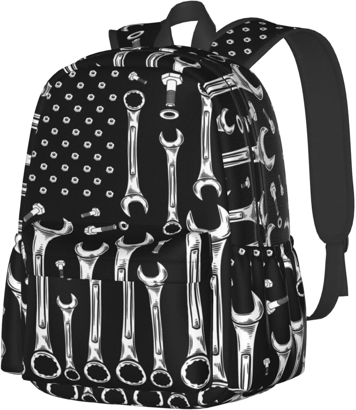 Car Mechanic American Flag Casual Backpacks Large Travel Backpack Laptop Rucksack Sports Daypack Adjustable Strap Bag for Camping Hiking