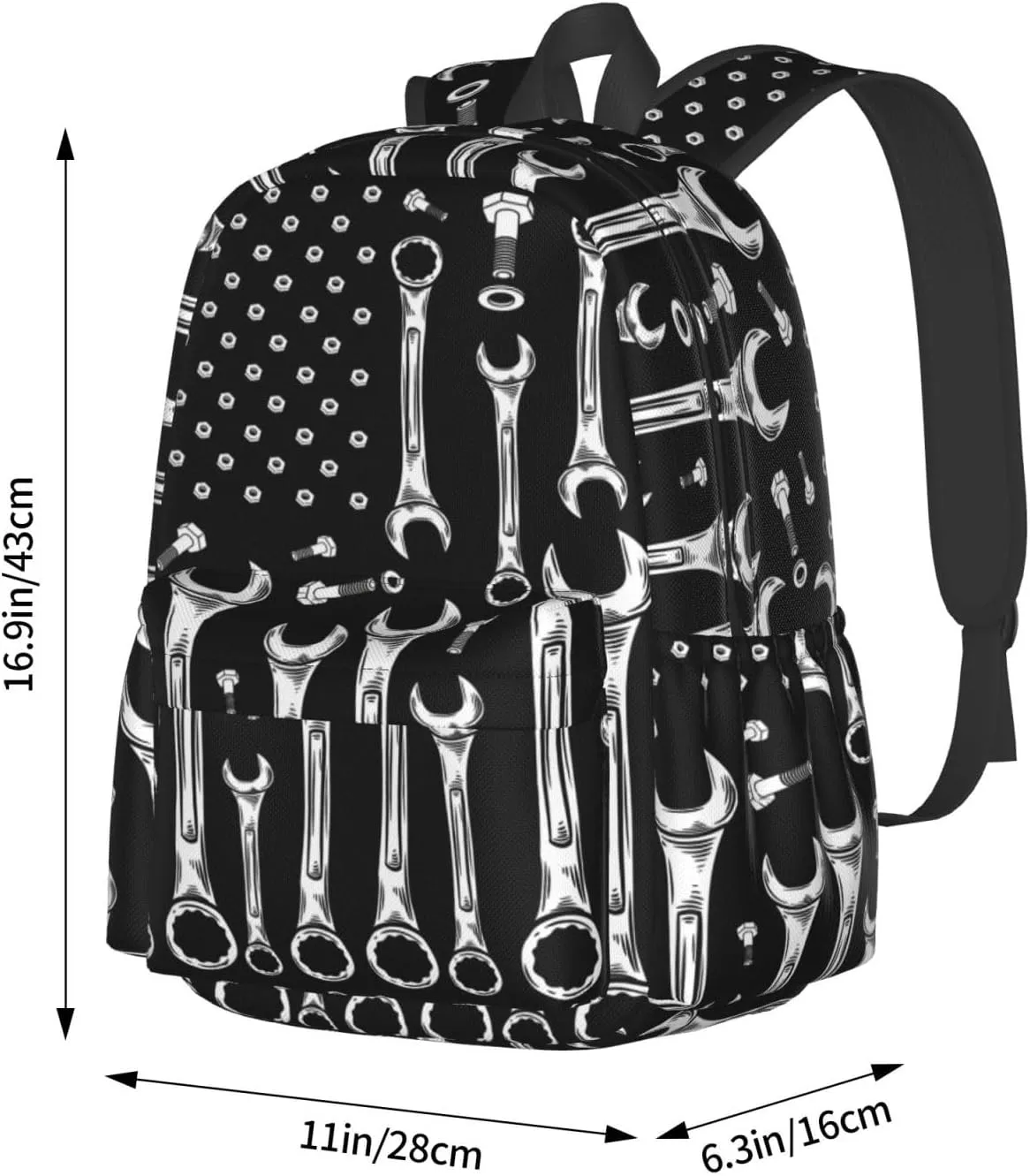 Car Mechanic American Flag Casual Backpacks Large Travel Backpack Laptop Rucksack Sports Daypack Adjustable Strap Bag for Camping Hiking