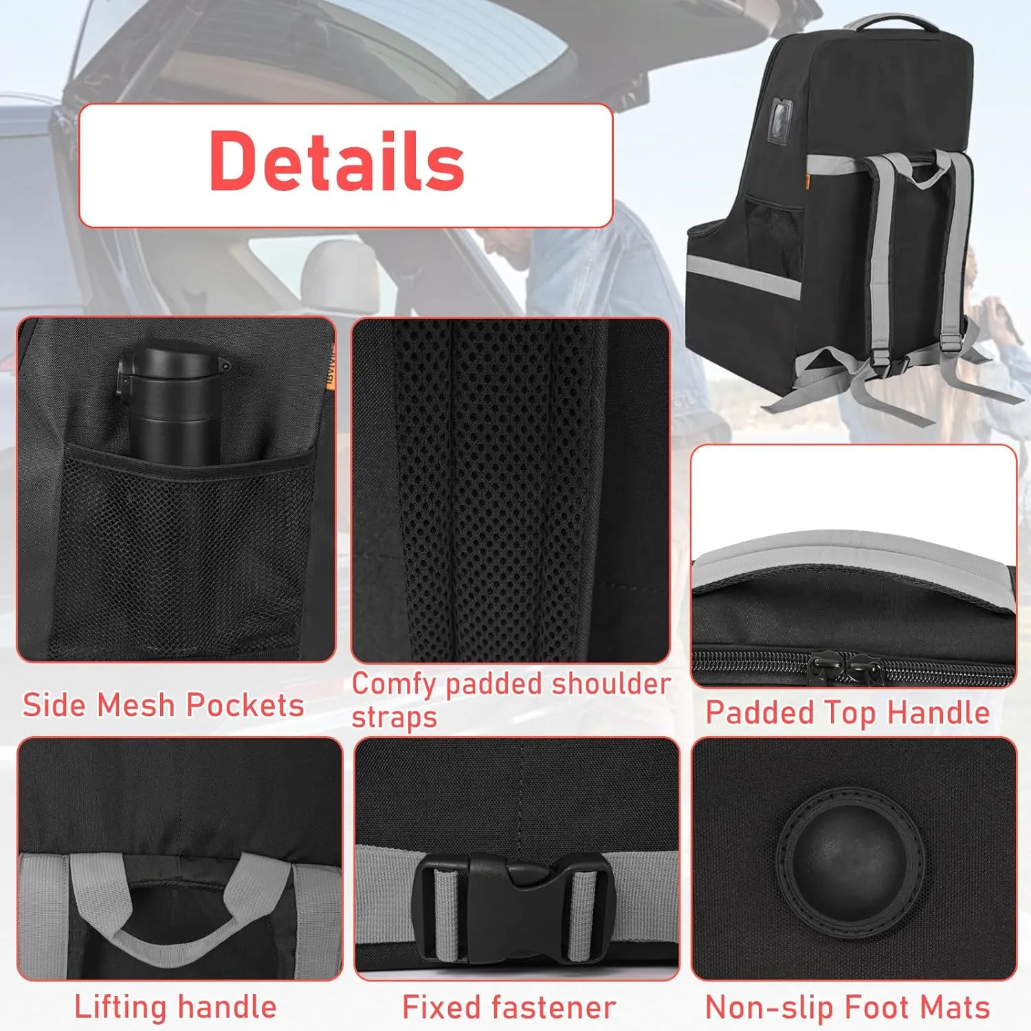 Car Seat Travel Bag Heavy Duty Car Seat Bag for Airplane Gate Check Car Seat Backpack with Shoulder Strap