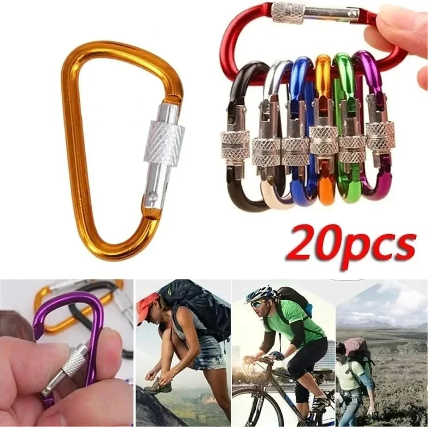 Carabiner Clips Carabiner Clips 20pcs Carabiner with Lock D Shape Color Carabiners Aluminum Alloy Carabiner Spring Hook(Color 1)