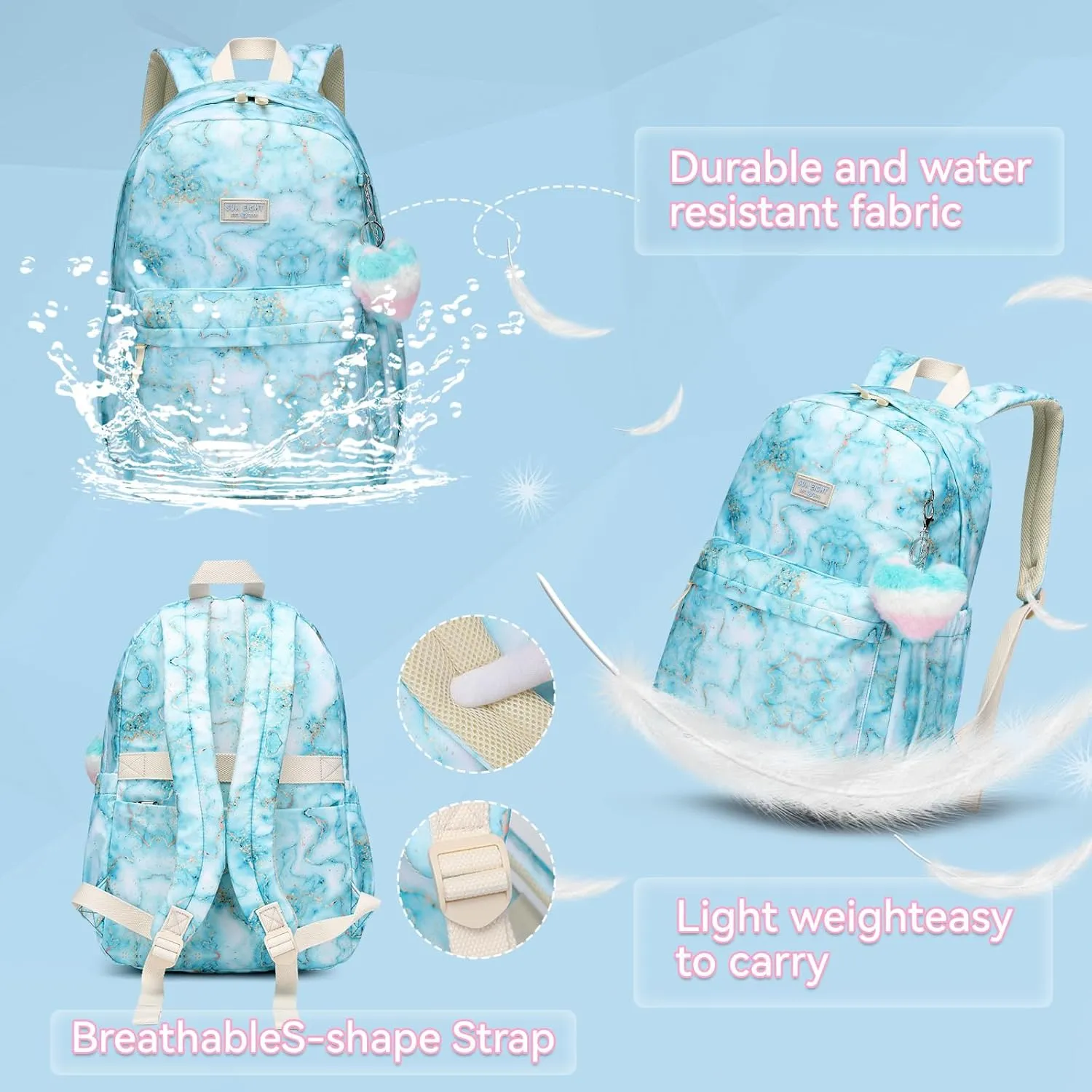 Caran·Y Kids Backpack Girls and Boys Classic School Backpack Light Weight Two Size Multi-pocket Suitable for ages 6  and above（Green）