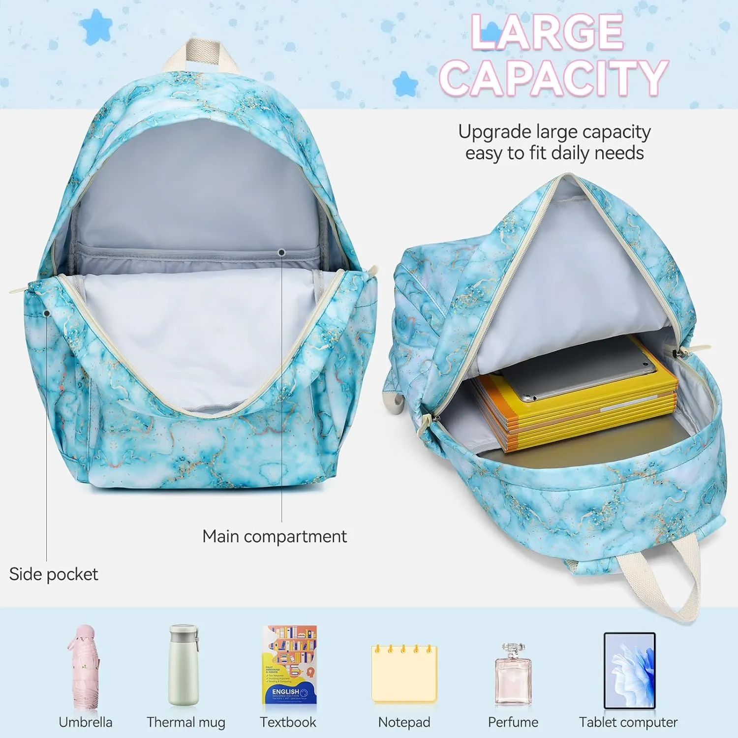 Caran·Y Kids Backpack Girls and Boys Classic School Backpack Light Weight Two Size Multi-pocket Suitable for ages 6  and above（Green）