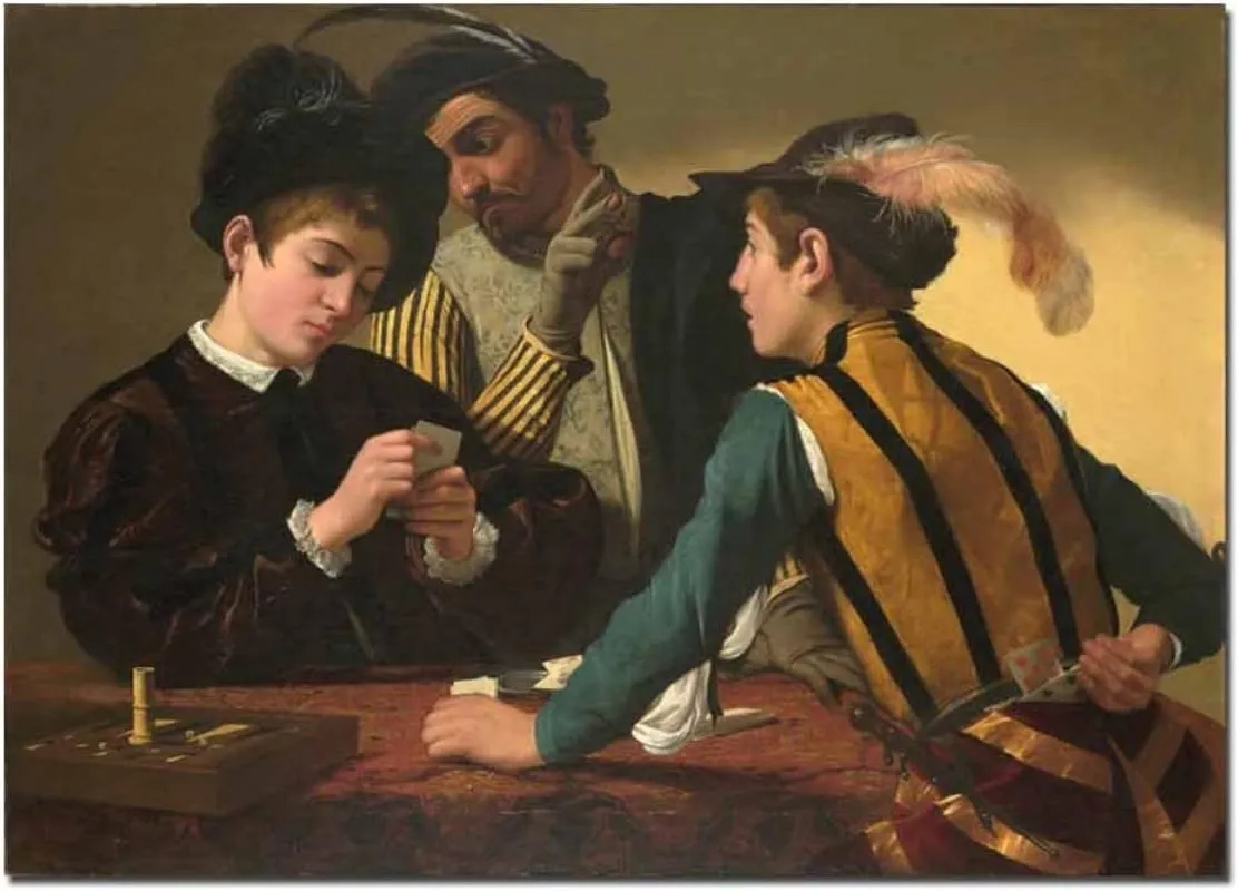 Caravaggio-Cardsharps Canvas Wall Art Poster Home Decor (75x105cm 30"x41",Unframed)