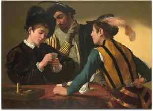 Caravaggio,Reproduction Of Famous Paintings,"Cardsharps"Print On Canvas,Canvas Wall Art Pictures for Office Decor 60x85cm Frameless