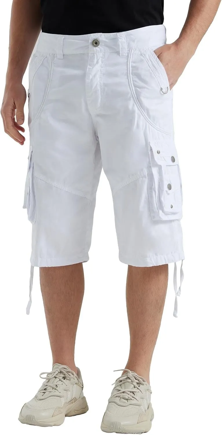 Cargo Shorts for Men Casual 3/4 Capri Pants with Pockets Long Below Knee Length Loose Fit Hiking Work