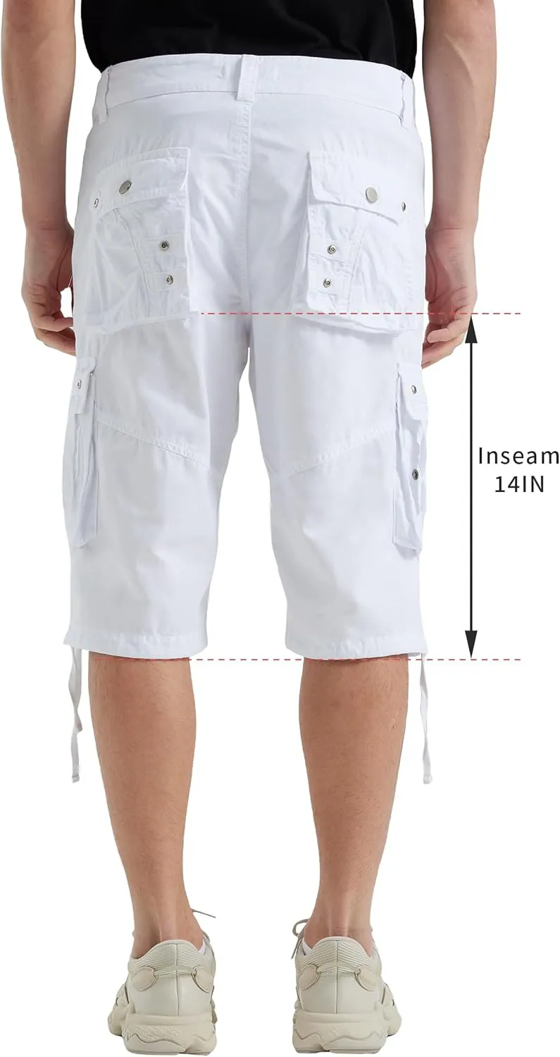 Cargo Shorts for Men Casual 3/4 Capri Pants with Pockets Long Below Knee Length Loose Fit Hiking Work