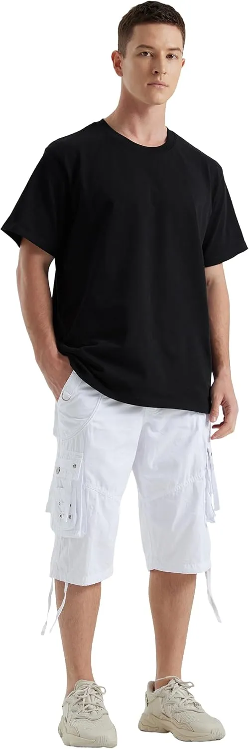 Cargo Shorts for Men Casual 3/4 Capri Pants with Pockets Long Below Knee Length Loose Fit Hiking Work