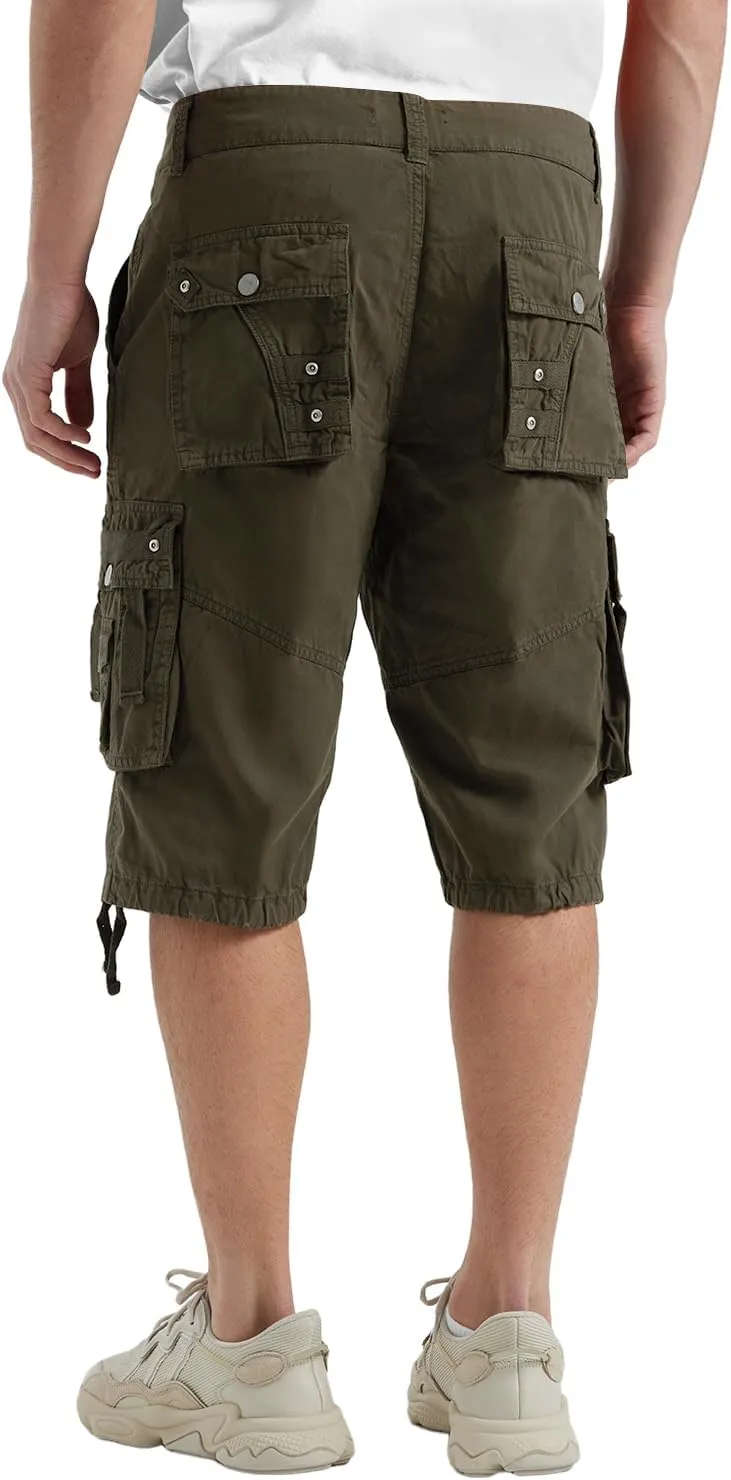Cargo Shorts for Men Casual 3/4 Capri Pants with Pockets Long Below Knee Length Loose Fit Hiking Work