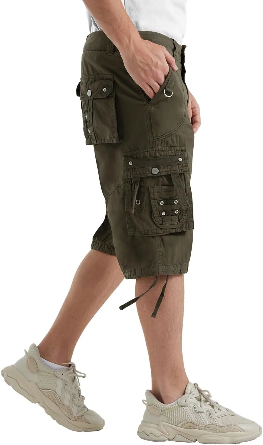 Cargo Shorts for Men Casual 3/4 Capri Pants with Pockets Long Below Knee Length Loose Fit Hiking Work
