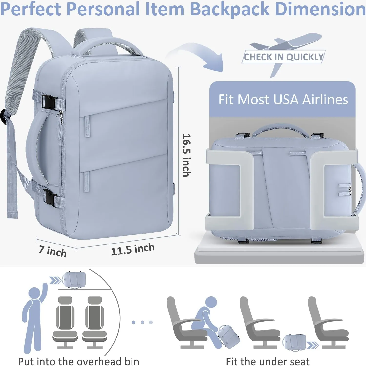 Carry on Backpack for Women TSA Approved 15.6 Inch Travel Laptop Backpack for Women Travel Essentials Foldable Womens Travel Backpack Suitcase Blue