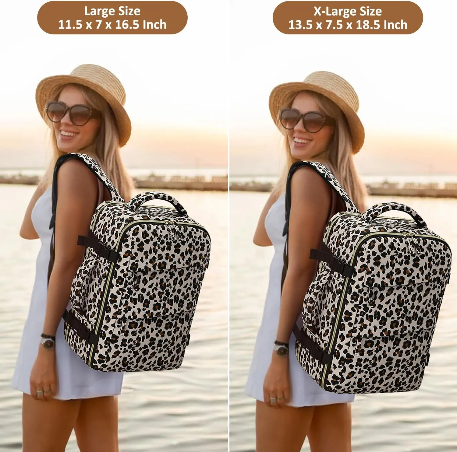 Carry on Backpack for Women TSA Approved 15.6 Inch Travel Laptop Backpack for Women Travel Essentials Foldable Womens Travel Backpack Suitcase Leopard Print