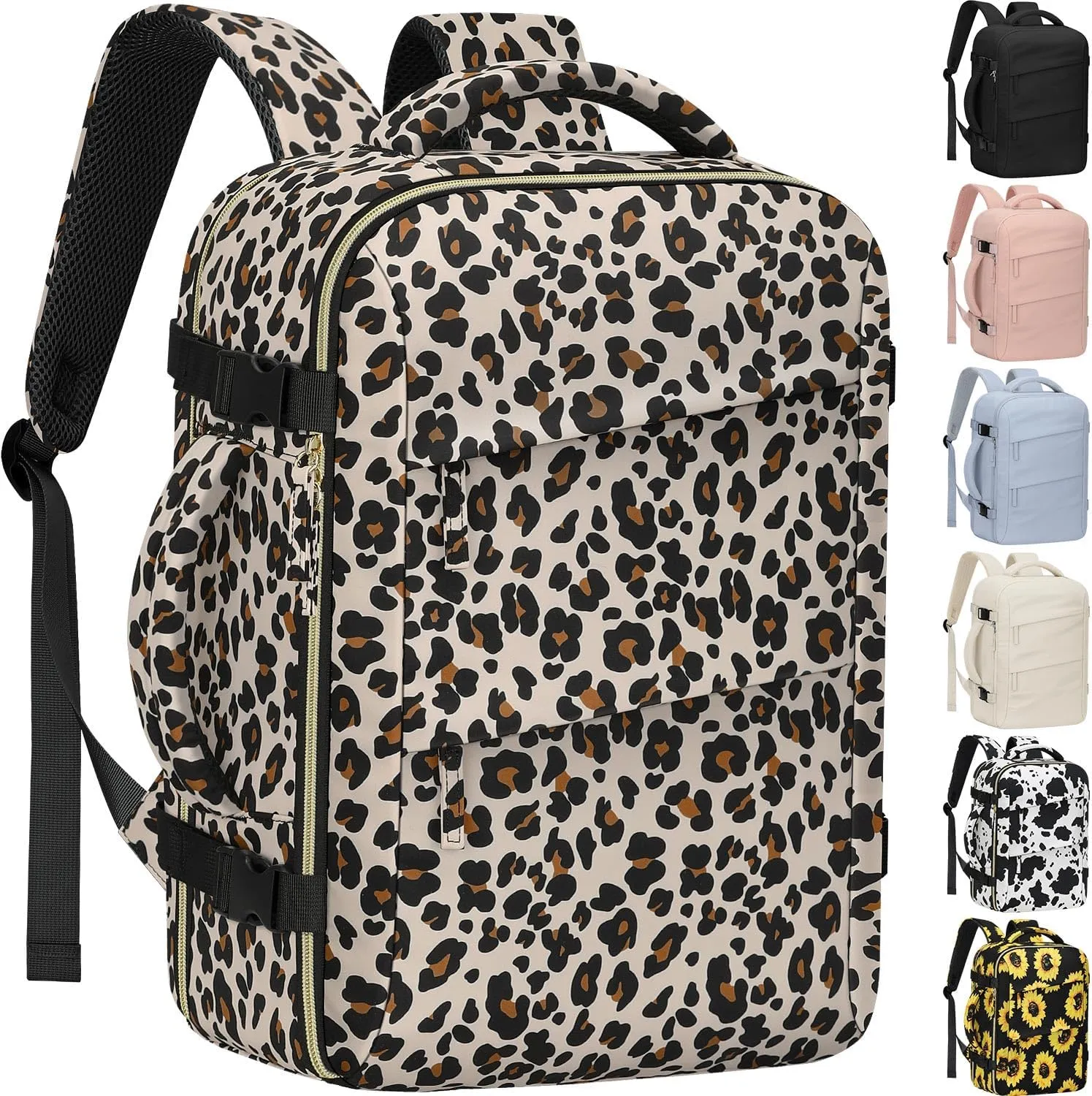 Carry on Backpack for Women TSA Approved 15.6 Inch Travel Laptop Backpack for Women Travel Essentials Foldable Womens Travel Backpack Suitcase Leopard Print