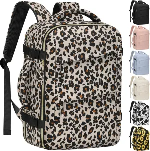 Carry on Backpack for Women TSA Approved 15.6 Inch Travel Laptop Backpack for Women Travel Essentials Foldable Womens Travel Backpack Suitcase Leopard Print