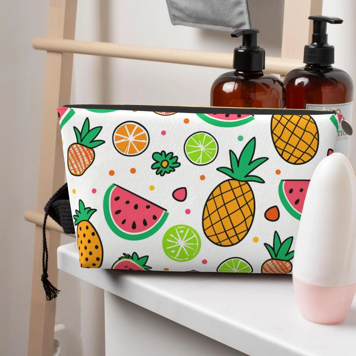 Cartoon Fruit Makeup Bag Waterproof Cosmetic Bag Organizer Small Make Up Zipper Pouch Portable Travel Toiletry Bag For Women Girls