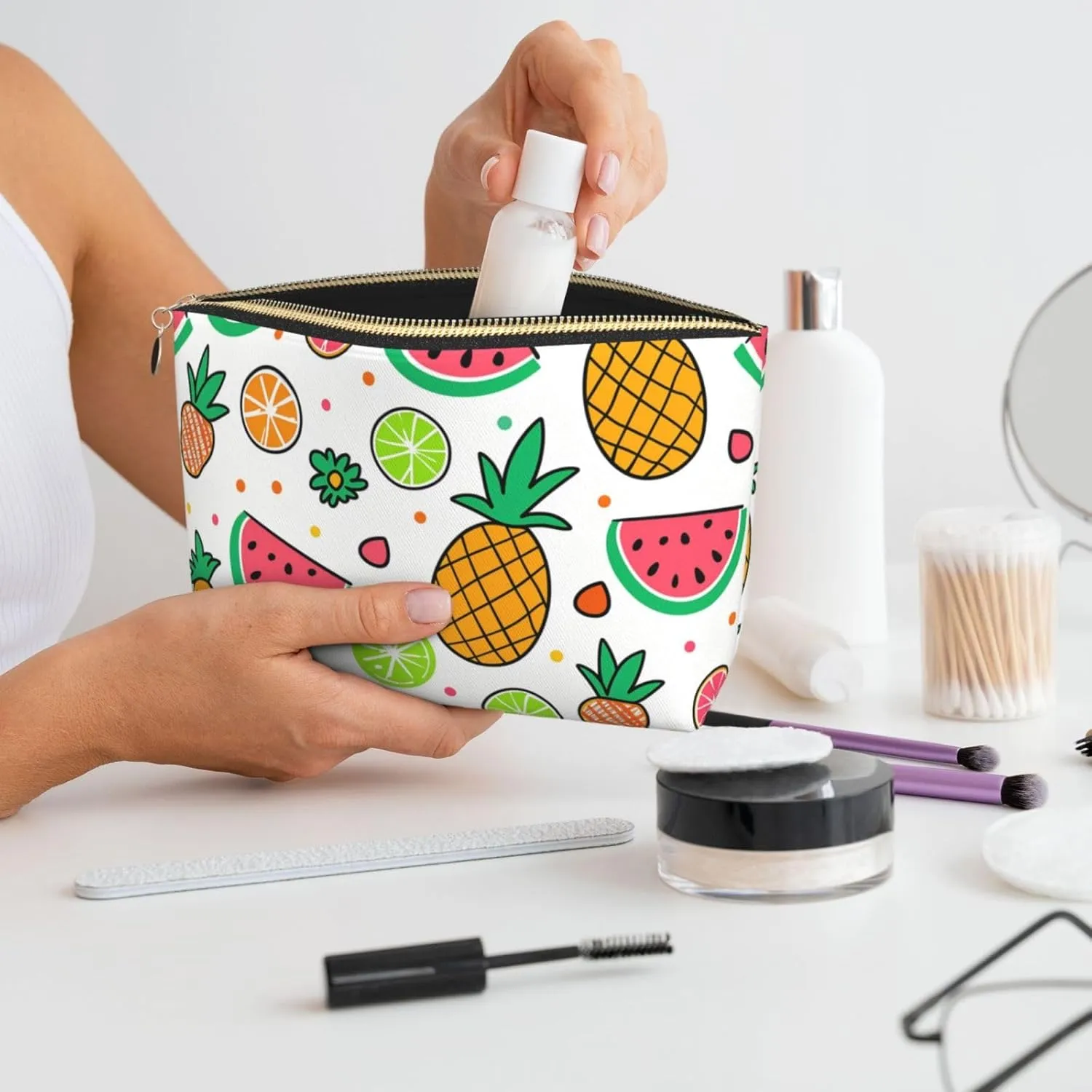 Cartoon Fruit Makeup Bag Waterproof Cosmetic Bag Organizer Small Make Up Zipper Pouch Portable Travel Toiletry Bag For Women Girls