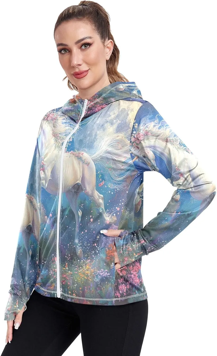 Cartoon Hamburger Hooded Sun Shirt Upf 50 , Sunscreen Shirts Women Long Sleeve, Zip Shirt, Hiking Jacket