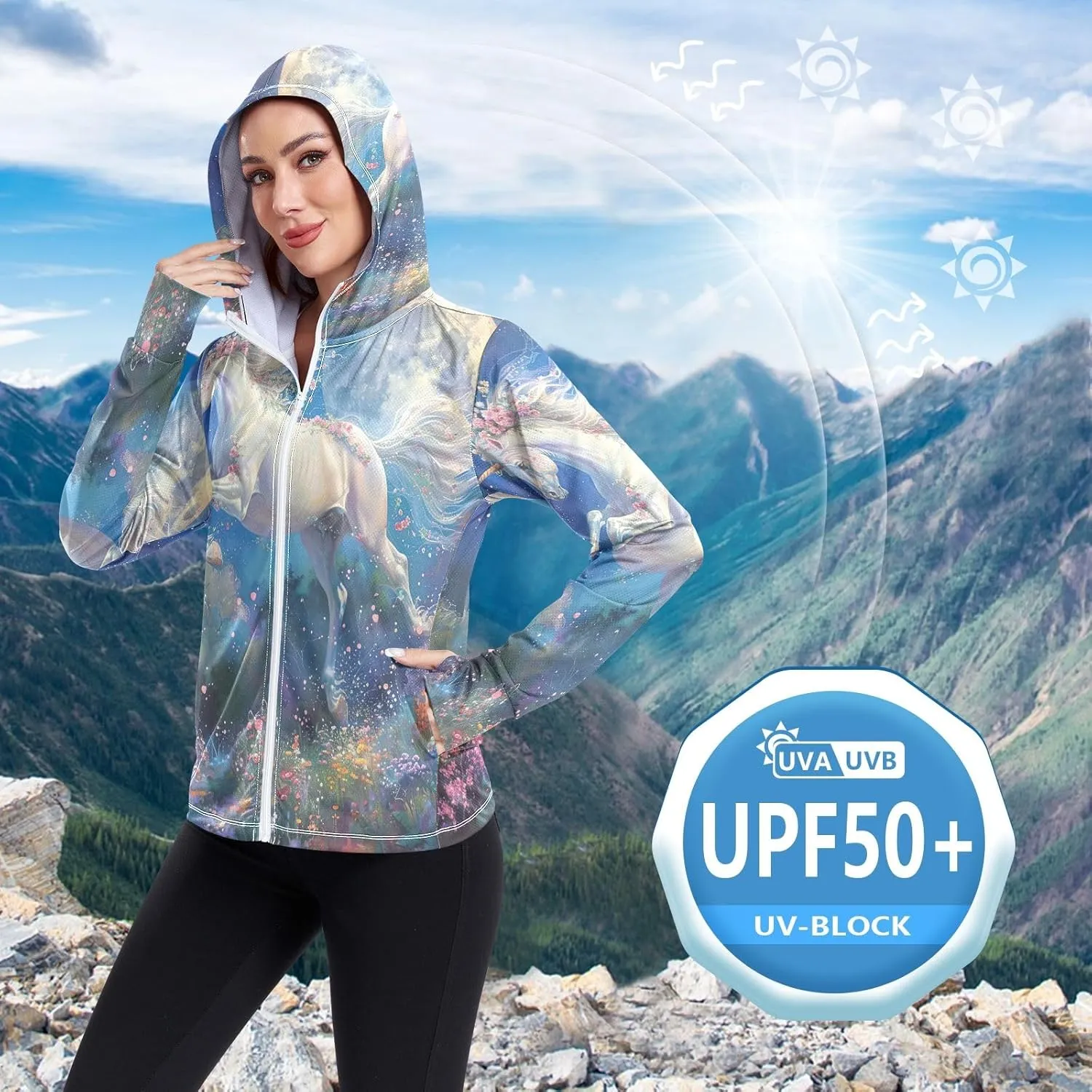 Cartoon Hamburger Hooded Sun Shirt Upf 50 , Sunscreen Shirts Women Long Sleeve, Zip Shirt, Hiking Jacket