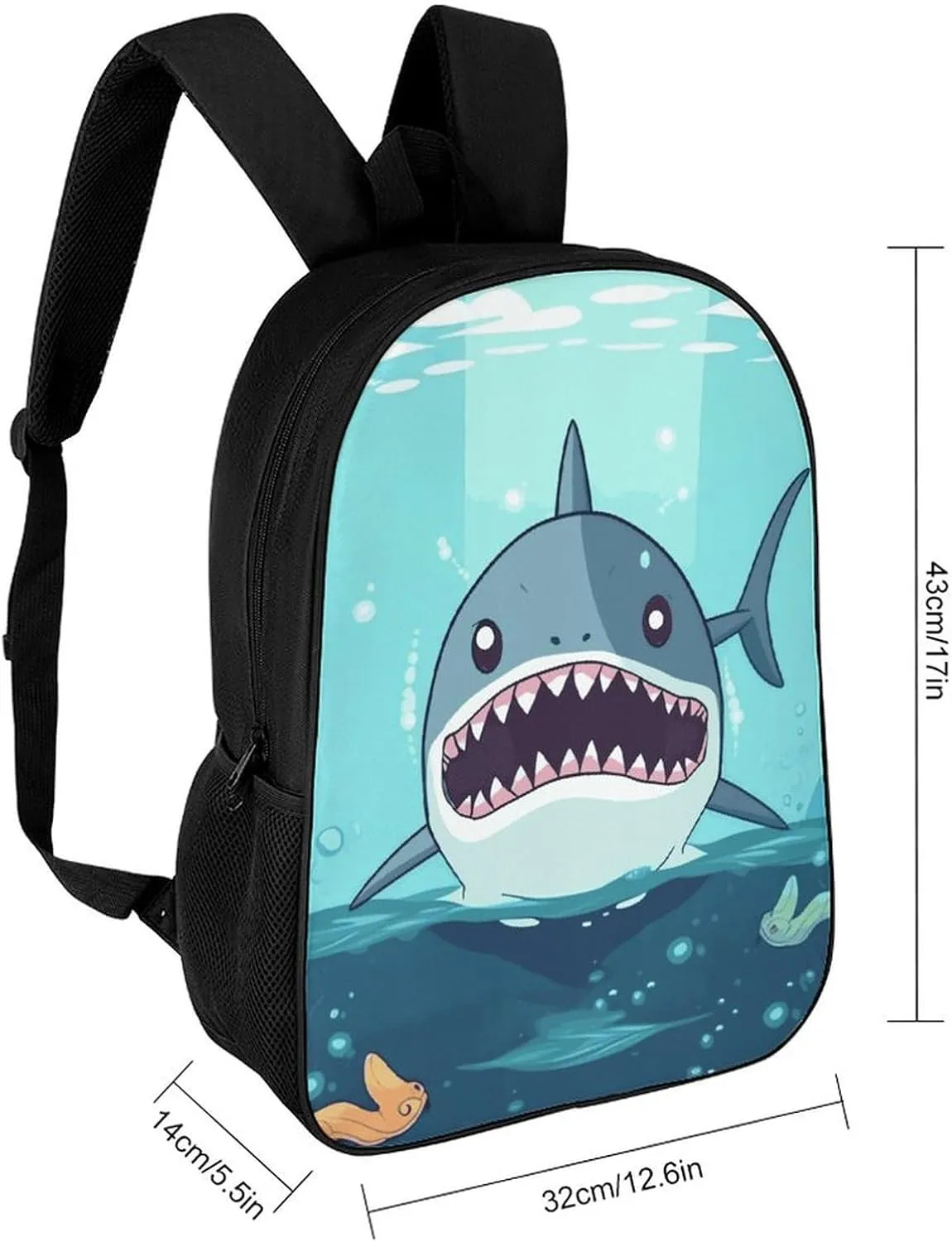 Cartoon Shark Floating in Water Backpack, Laptop Backpack for Men, 17 Inch Travel Hiking Daypack, Casual Backpack