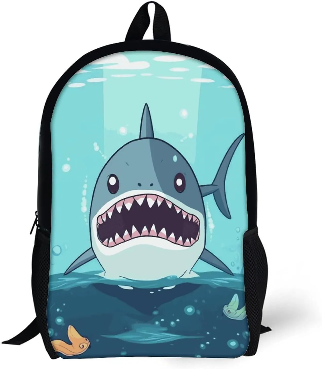 Cartoon Shark Floating in Water Backpack, Laptop Backpack for Men, 17 Inch Travel Hiking Daypack, Casual Backpack