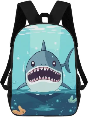 Cartoon Shark Floating in Water Backpack, Laptop Backpack for Men, 17 Inch Travel Hiking Daypack, Casual Backpack