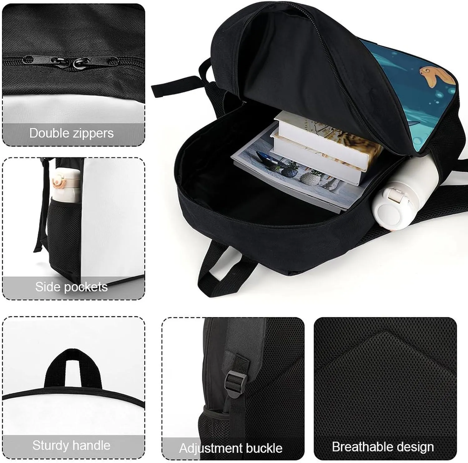Cartoon Shark Floating in Water Backpack, Laptop Backpack for Men, 17 Inch Travel Hiking Daypack, Casual Backpack
