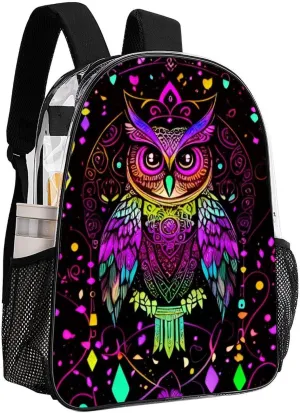 Casual Daypack Multipurpose Anti-Theft Large Capacity Carry On Bag - Cute Abstract Owl Psychedelic Art Casual Daypack Climbing Shoulder Transparent Bag