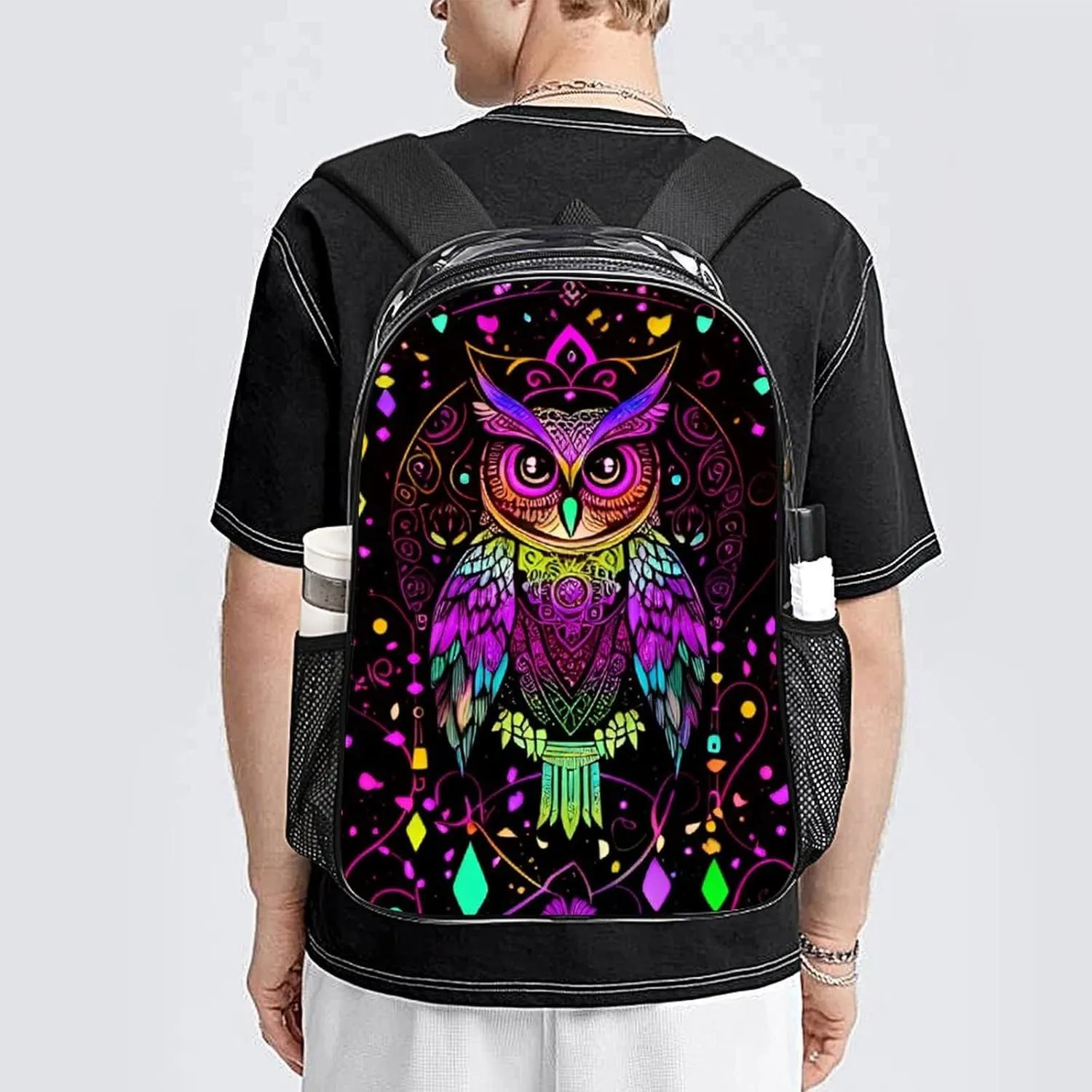 Casual Daypack Multipurpose Anti-Theft Large Capacity Carry On Bag - Cute Abstract Owl Psychedelic Art Casual Daypack Climbing Shoulder Transparent Bag