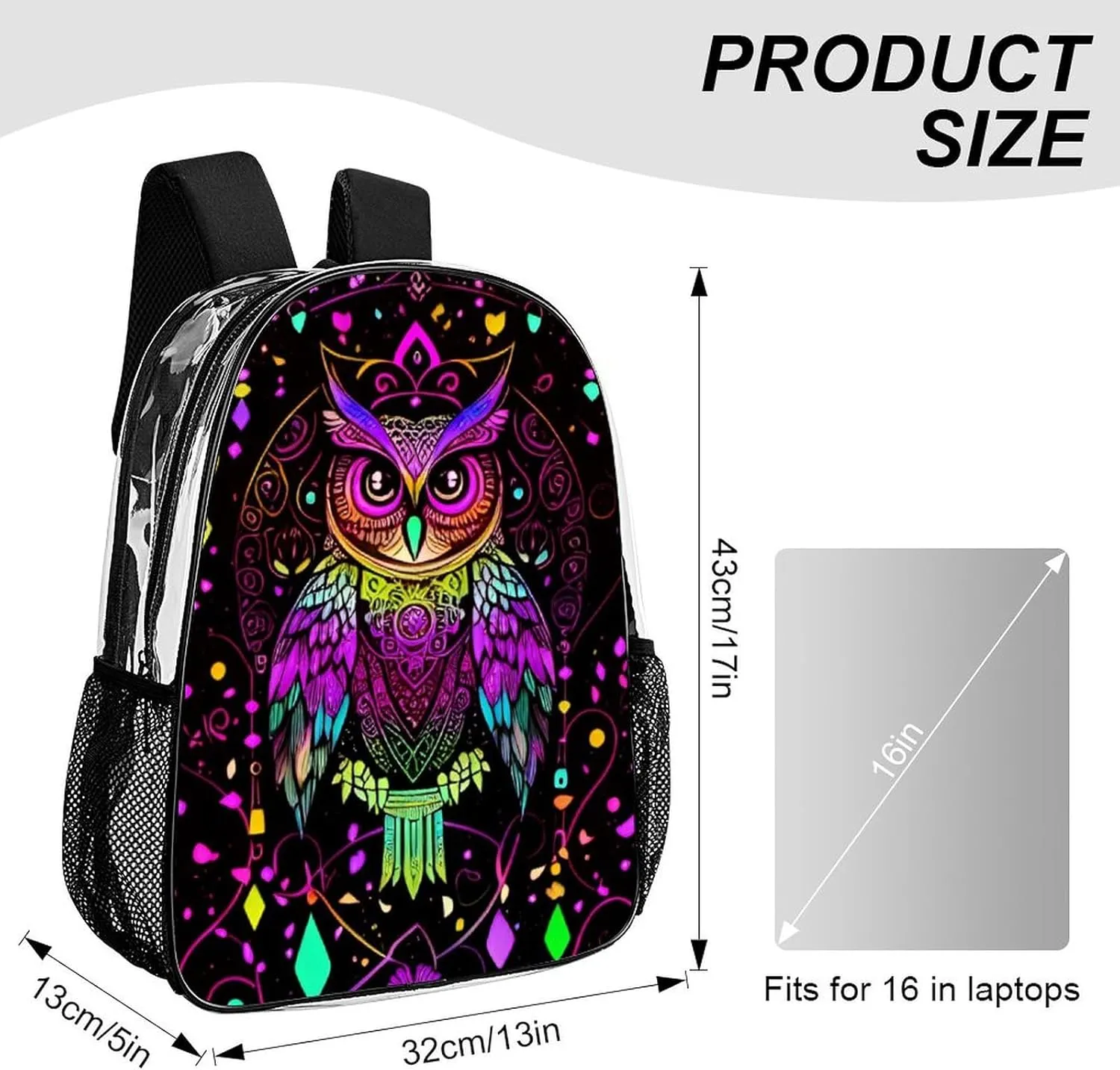Casual Daypack Multipurpose Anti-Theft Large Capacity Carry On Bag - Cute Abstract Owl Psychedelic Art Casual Daypack Climbing Shoulder Transparent Bag