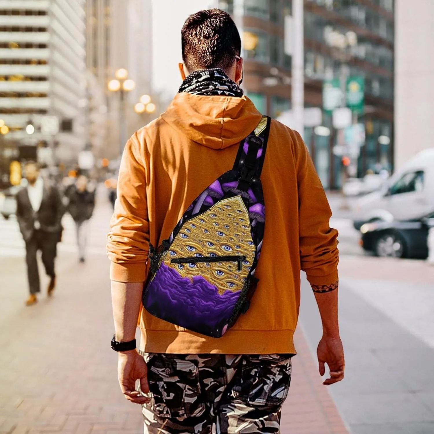 Casual Sling Backpack, Backpacking, Trippy Magic Mushrooms Universe Art Shoulder Chest Crossbody Bag, Camera Case, Casual Carrying Tote Case Crossbody Travel Bag for Men Women