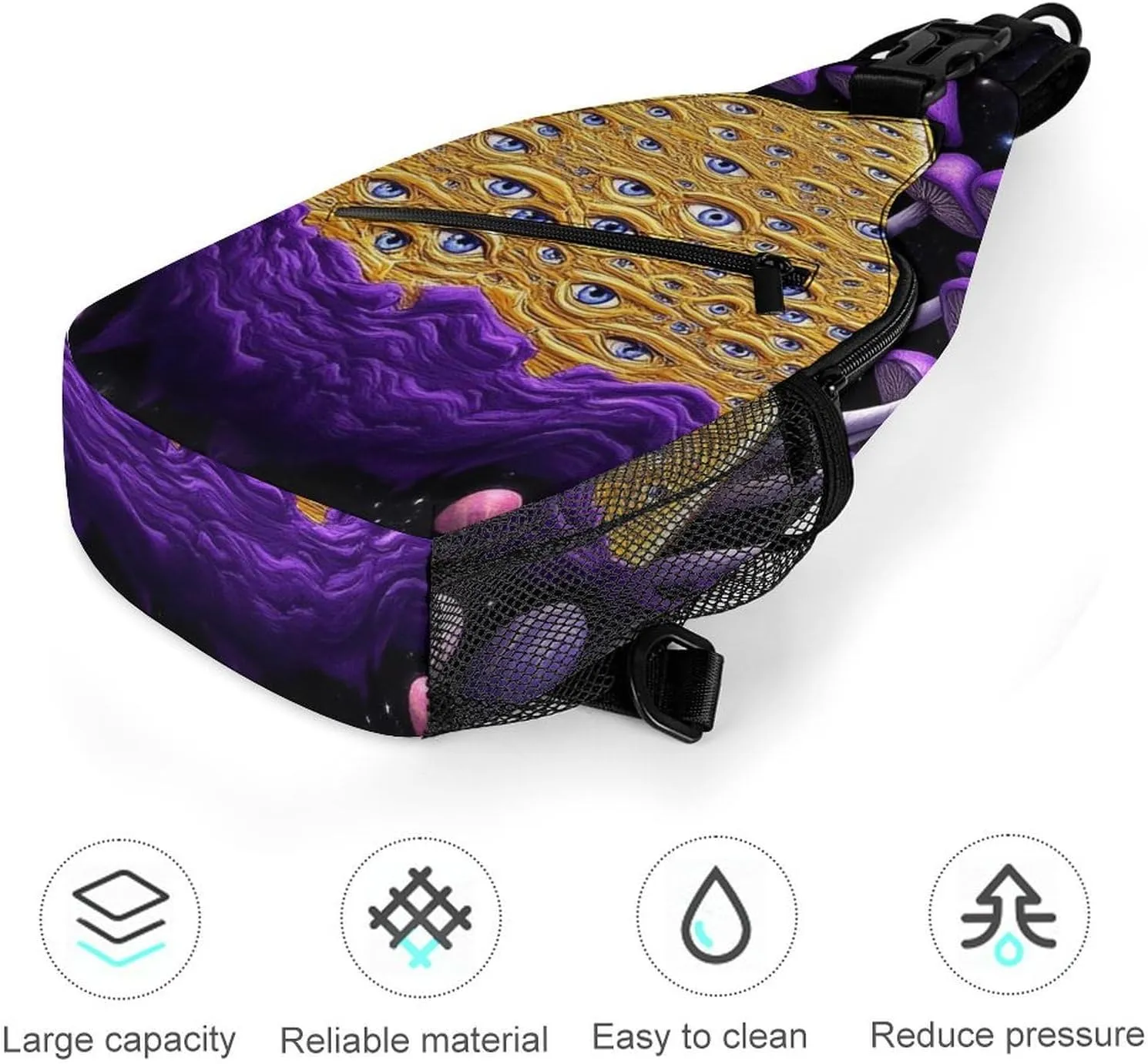 Casual Sling Backpack, Backpacking, Trippy Magic Mushrooms Universe Art Shoulder Chest Crossbody Bag, Camera Case, Casual Carrying Tote Case Crossbody Travel Bag for Men Women