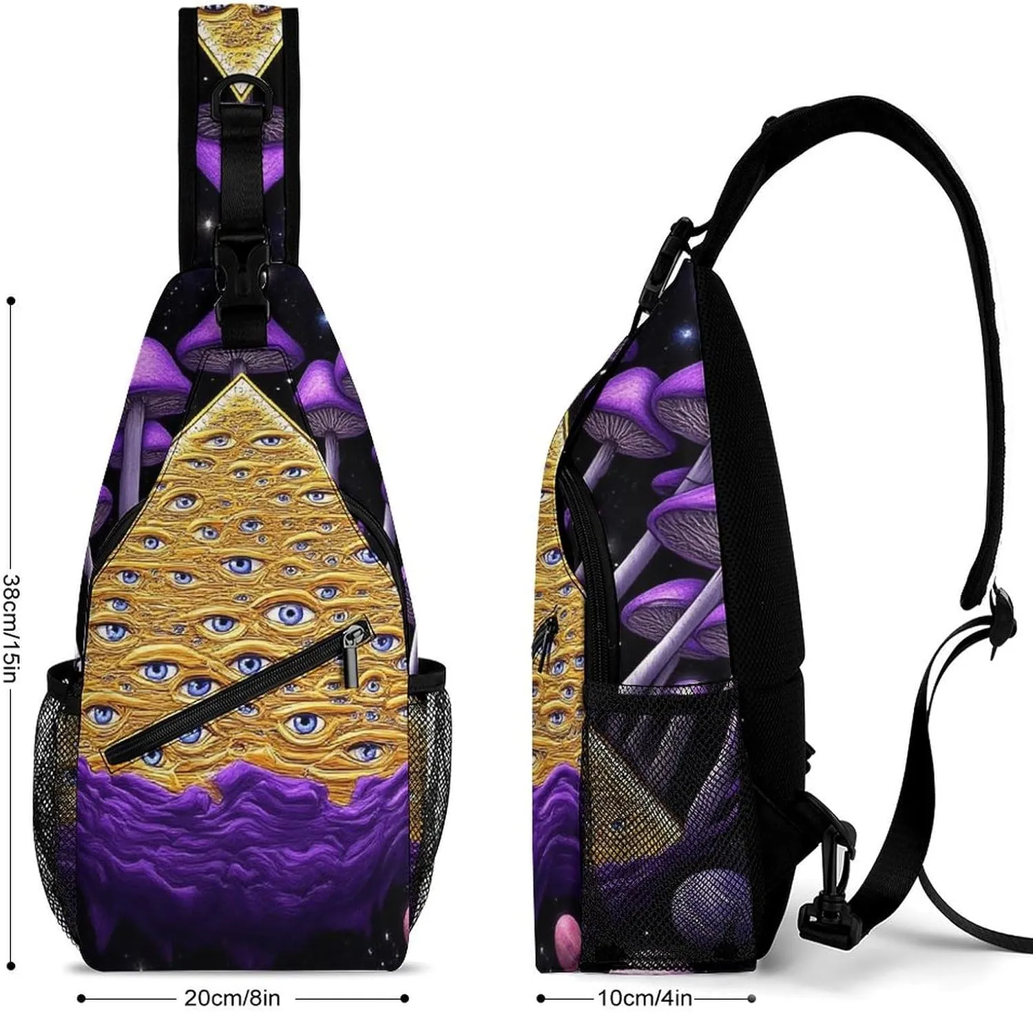 Casual Sling Backpack, Backpacking, Trippy Magic Mushrooms Universe Art Shoulder Chest Crossbody Bag, Camera Case, Casual Carrying Tote Case Crossbody Travel Bag for Men Women