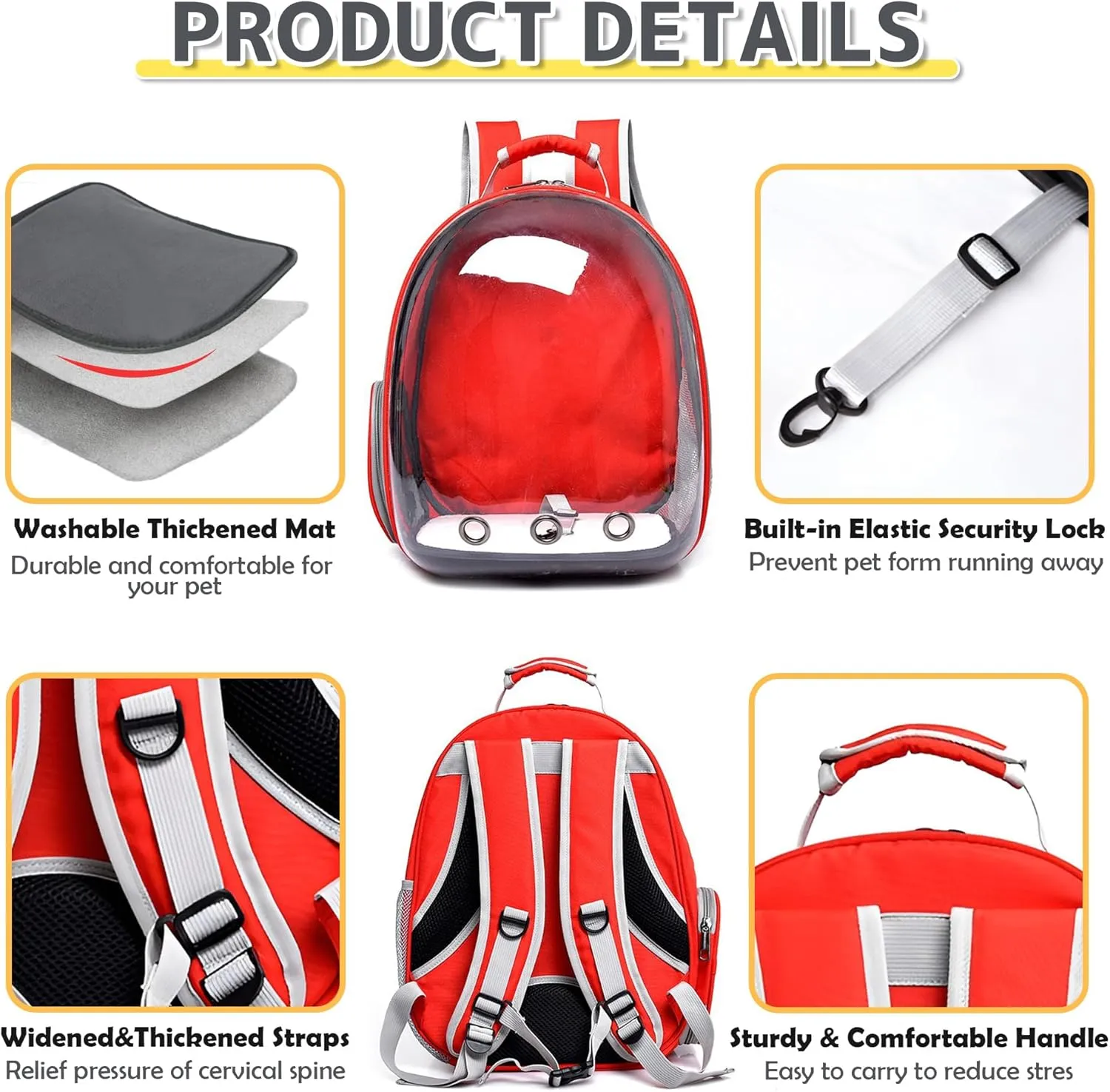 Cat Backpack Carrier Bubble Bag, Transparent Space Capsule Pet Carrier Dog Hiking Backpack, Small Dog Backpack Carrier for Cats Puppies Airline Approved Travel Carrier Outdoor Use Red