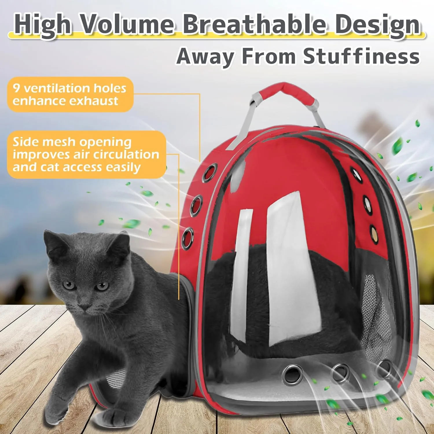 Cat Backpack Carrier Bubble Bag, Transparent Space Capsule Pet Carrier Dog Hiking Backpack, Small Dog Backpack Carrier for Cats Puppies Airline Approved Travel Carrier Outdoor Use Red