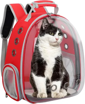 Cat Backpack Carrier Bubble Bag, Transparent Space Capsule Pet Carrier Dog Hiking Backpack, Small Dog Backpack Carrier for Cats Puppies Airline Approved Travel Carrier Outdoor Use Red