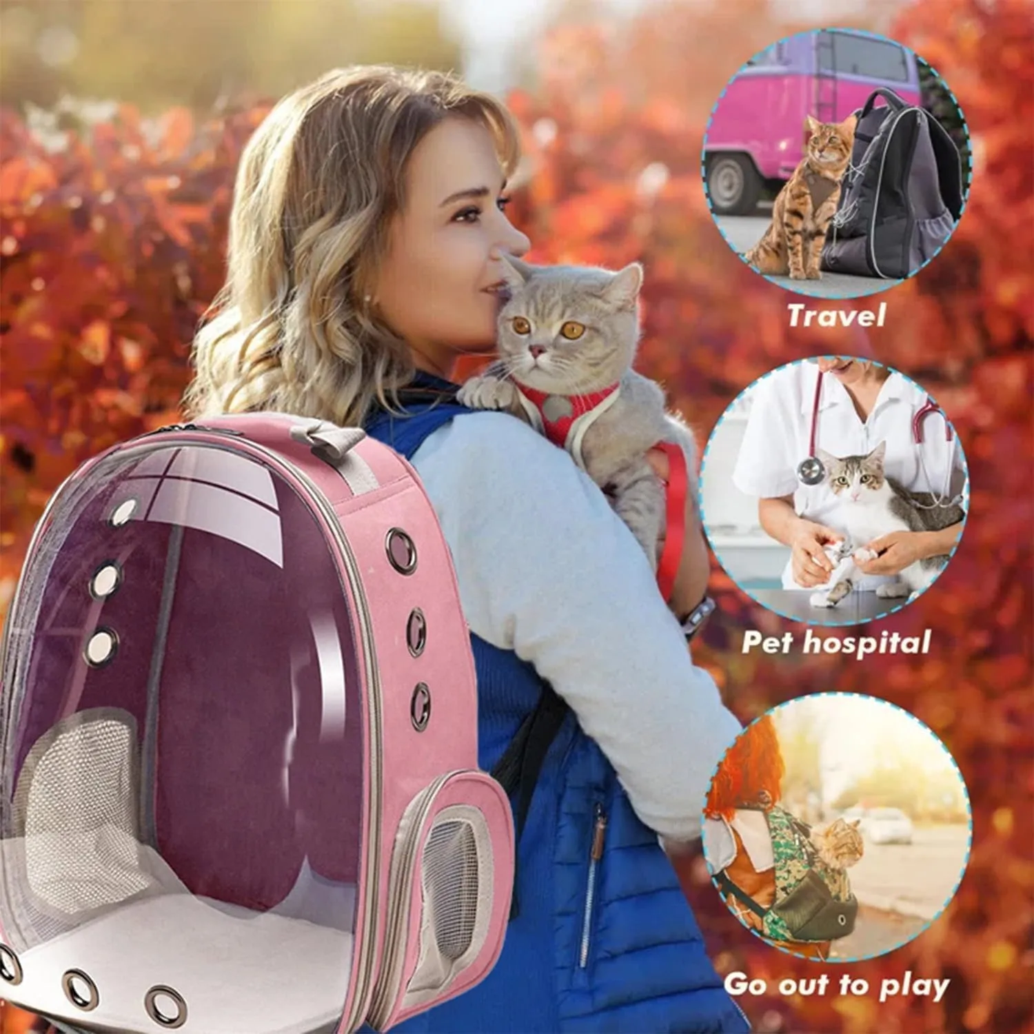 Cat Backpack Carrier, Pet Cat Carrier with Ventilated Design for Carrying Puppy Cats, Pet Carrier Backpack for Traveling/Hiking/Camping/Outdoors Airline Approved Travel Carrier (Pink1)