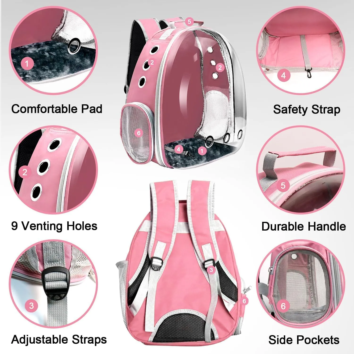 Cat Backpack Carrier, Pet Cat Carrier with Ventilated Design for Carrying Puppy Cats, Pet Carrier Backpack for Traveling/Hiking/Camping/Outdoors Airline Approved Travel Carrier (Pink1)