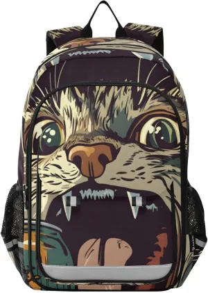 Cat Soda Funny Backpack for Women Men Travel Laptop Daypack Shoulder Bag Book Bag Daypack with Reflective Strip 12.9” × 17.7”