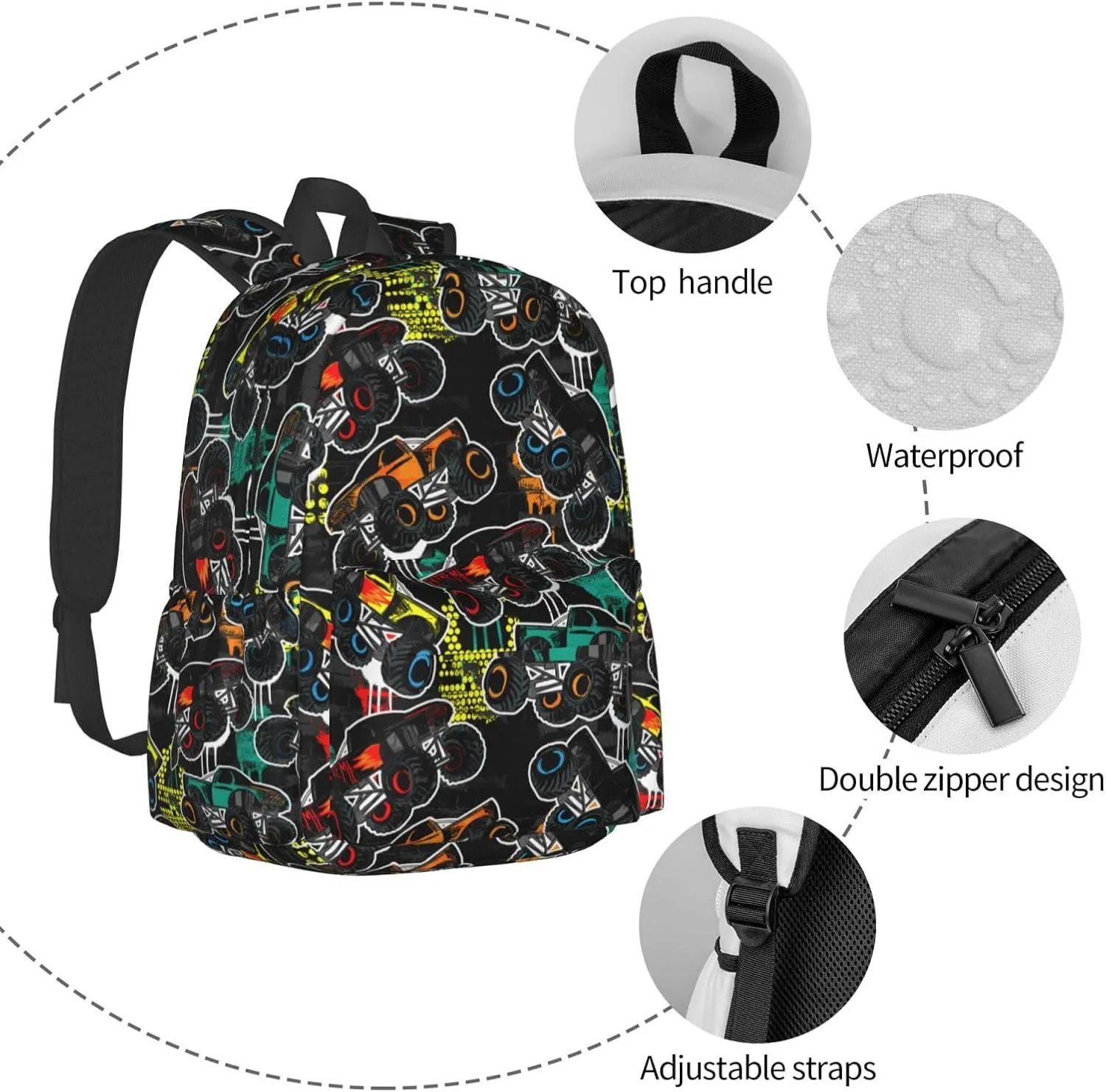 Catoon Truck Car Multipurpose School Bag Bookbag for Teenage Boys Girls Daily Backpack