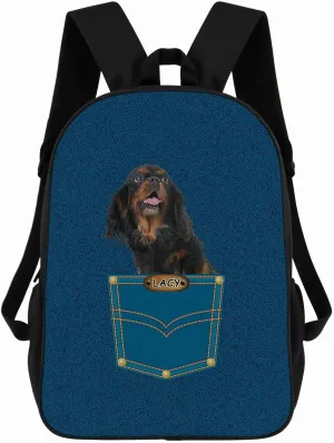 Cavalier King Charles Backpack Bookbag Custom Blue Jeans Print Daypack Laptop Bag for Work Travel Hiking 17 Inch Lightweight